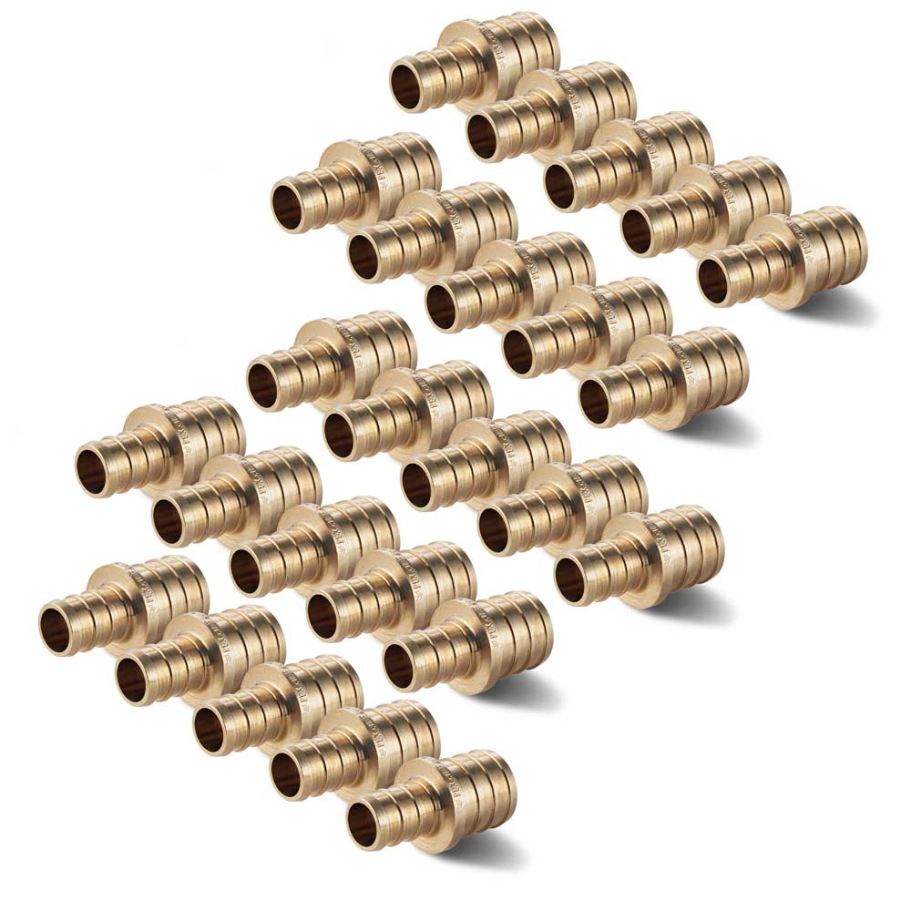 3/4" x 1/2" Brass PEX Reducing Coupling, 25 Pack