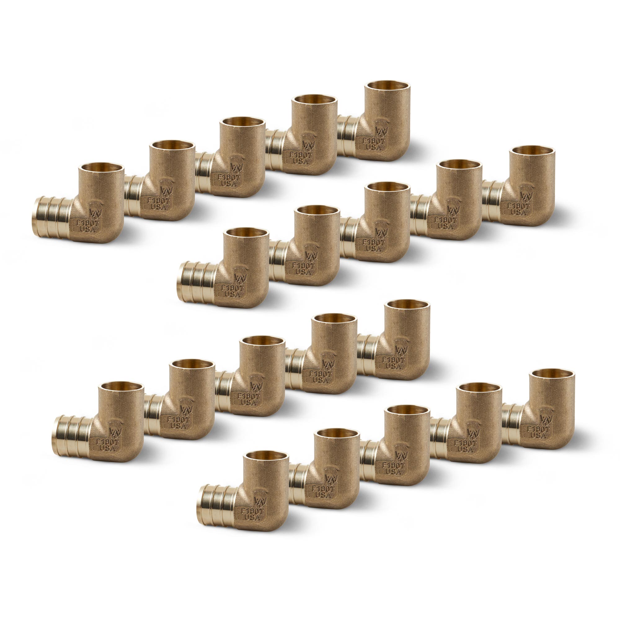 3/4" x 1/2" Brass PEX Female Sweat Adapter Elbow, 25 Pack