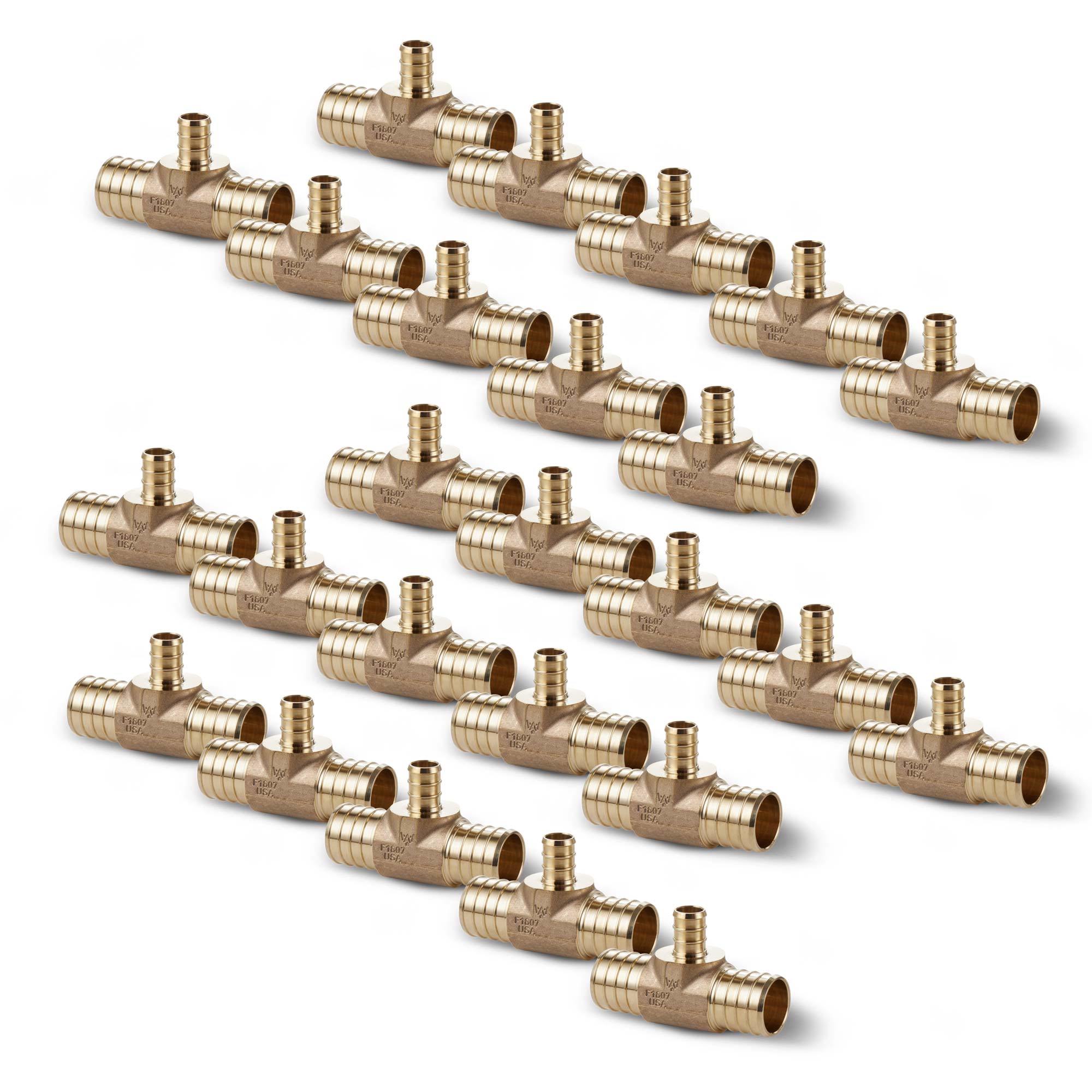 1" x 1/2" Brass PEX Tee, 25 Pack